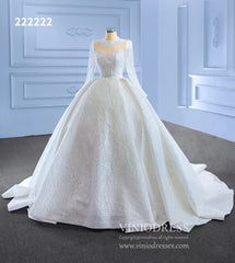 High Neck Ball Gown Wedding Dresses with Long Sleeve 222222