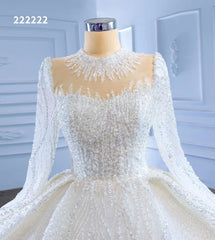 High Neck Ball Gown Wedding Dresses with Long Sleeve 222222