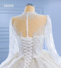High Neck Ball Gown Wedding Dresses with Long Sleeve 222222