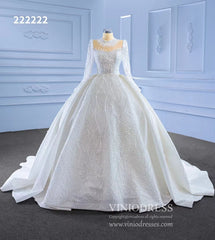 High Neck Ball Gown Wedding Dresses with Long Sleeve 222222