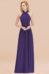 High Neck Pleated Chiffon Dusty Pink Bridesmaid Dress