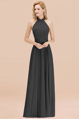 High Neck Pleated Chiffon Dusty Pink Bridesmaid Dress