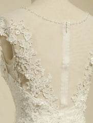High Qulity Lace Mermaid Wedding Dress Illusion Chaple Train Ivory Beading Bridal Gown