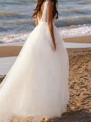 A-line/Princess Deep V-neck and Floor sheer Wedding Dress Sexy Pure Color