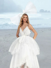 A-line/Princess V-neck Tea Long Wedding Dress Beautiful