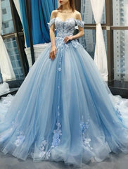 Ball Gown Prom Dresses Floral Dress Wedding Quinceanera Court Train Short Sleeve Sweetheart Lace with Pleats Appliques