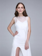 Sheath / Column Bridesmaid Dress Bateau Neck Sleeveless Open Back Ankle Length Chiffon / Jersey with Split Front