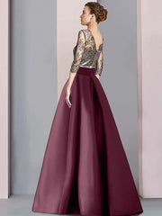 DingjiA-Line Mother of the Bride Dress Wedding Guest Elegant Square Neck Floor Length Satin Lace Half Sleeve with Split Front Ruching