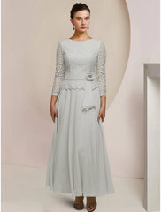 Aimishang A-Line Mother of the Bride Dress Wedding Guest Elegant Jewel Neck Ankle Length Chiffon Long Sleeve with Lace Pleats Appliques