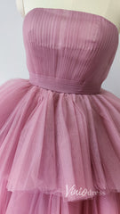Strapless Tea Length Blush Pink Prom Dresses Layered Tulle Hoco Dress SD1241B