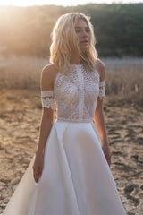 Lace Appliques A-Line Sleeveless Boho Off the Shoulder Wedding Dresses