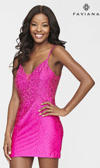 V-Neck Beaded Faviana Short Homecoming Dress
