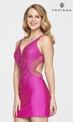 Faviana Short Beaded Backless Homecoming Dress