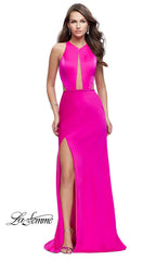 La Femme Long Open-Back Prom Dress with Slit