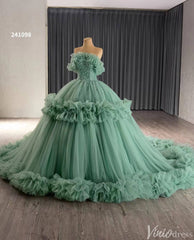 Hot Pink Ruffle Wedding Dresses Tulel Ball Gown Off the Shoulder Quinceanera Dress 241098