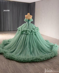 Hot Pink Ruffle Wedding Dresses Tulel Ball Gown Off the Shoulder Quinceanera Dress 241098
