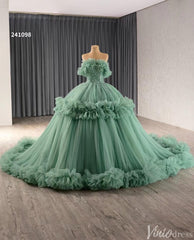 Hot Pink Ruffle Wedding Dresses Tulel Ball Gown Off the Shoulder Quinceanera Dress 241098