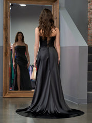 Hot Pink Spaghetti Straps Satin Mermaid Prom Dress with Slit