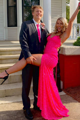 Purple Sequins Mermaid Prom Dress Slit Long Evening Gown Sleeveless