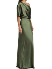 Sheath / Column Mother of the Bride Dress Wedding Guest Elegant Party Off Shoulder Sweep / Brush Train Satin Half Sleeve with Ruching