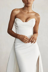 Tight Sweetheart Satin Pleated Side Split Simple Wedding Dress Off Shoulder Sexy