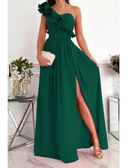 Women's Party Dress Homecoming Dress Swing Dress Long Dress Maxi Dress Wine Red Green Sleeveless Pure Color Patchwork Summer Spring Cold Shoulder Red Valentines Dress Valentine's Day Wedding Guest