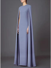 A-Line Evening Gown Elegant Dress Wedding Guest Party Wear Floor Length Sleeveless Jewel Neck Capes Stretch Chiffon with Shawl