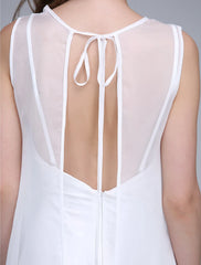 Sheath / Column Bridesmaid Dress Bateau Neck Sleeveless Open Back Ankle Length Chiffon / Jersey with Split Front