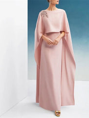 Sheath / Column Evening Gown Elegant Dress Wedding Guest Wedding Party Floor Length Sleeveless Jewel Neck Capes Stretch Chiffon with Shawl