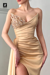 32807 - Sexy V-Neck Pleats High Split Long Formal Evening Dress
