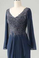 Mermaid V Neck Beaded Mother of Bride Dress with Appliques