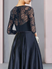 Dingji A-Line Mother of the Bride Dress Wedding Guest Vintage Party Jewel Neck Asymmetrical Satin Lace Sequined Half Sleeve with Pleats