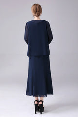 A-line Two Pieces Boat Neck Mother of the Bride Dress