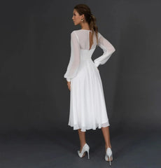 A-line/Princess V-neck Tea Long Wedding Dress