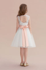 Illusion Appliques Tulle A-line Flower Girl Dress