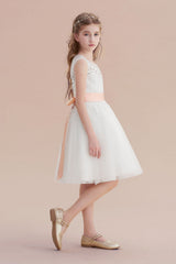 Illusion Appliques Tulle A-line Flower Girl Dress