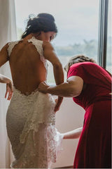 Mermaid Illusion Neckline Split Sweep Train Wedding Dress Open Back Bridal Gown