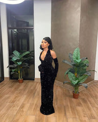 Modest Mermaid Sequin Prom Dresses 22th Birthday Outfits With Gloves P422