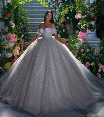 Sparkly Wedding Dress Off The shoulder Sleeve ,Dresses For Brides