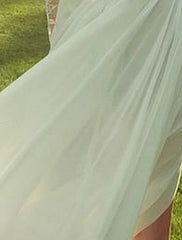 Beach Wedding Dresses A-Line High Neck Long Sleeve Court Train Chiffon Bridal Gowns With