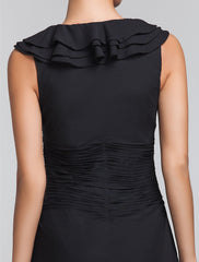 Sheath / Column Square Neck Floor Length Chiffon Bridesmaid Dress with Ruffles