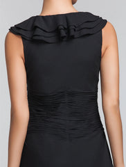 Sheath / Column Square Neck Floor Length Chiffon Bridesmaid Dress with Ruffles / Ruched