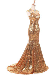 Prom Dresses Sparkle Dress Prom Train Sleeveless Sequined Beading