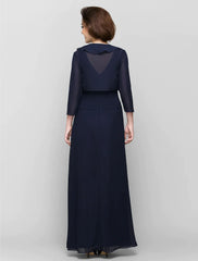 Sheath / Column Mother of the Bride Dress Convertible Dress V Neck Floor Length Chiffon 3/4 Length Sleeve with Criss Cross Cascading Ruffles