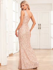 Mermaid / Trumpet Evening Gown Elegant Dress Evening Party Wedding Reception Floor Length Sleeveless One Shoulder Bridesmaid Dress Sequined Backless with Sequin