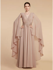 Aimishang  A-Line Mother of the Bride Dress Wedding Guest Elegant V Neck Ankle Length Chiffon Lace Sleeveless with Ruching Solid Color