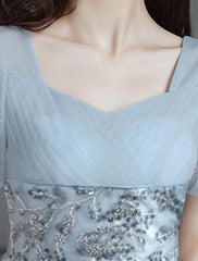 A-Line Evening Gown Sparkle & Shine Dress Party Dress Valentine‘s Day Floor Length Short Sleeve Sweetheart Tulle with Beading Tiered