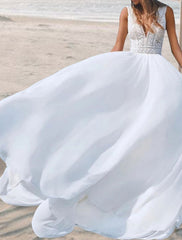 Wholesale Beach Open Back Boho Wedding Dresses A-Line V Neck Sleeveless Floor Length Chiffon Bridal Gowns With