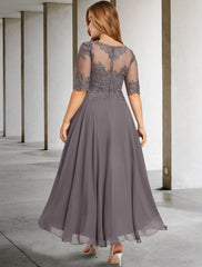 Aimishang A-Line Mother of the Bride Dresses Plus Size Hide Belly Curve Elegant Dress Formal Asymmetrical Half Sleeve Jewel Neck Chiffon with Beading Appliques