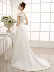 Ivory A-Line Sweep Bridal Wedding Dress With Off-The-Shoulder Ruffles Exclusive